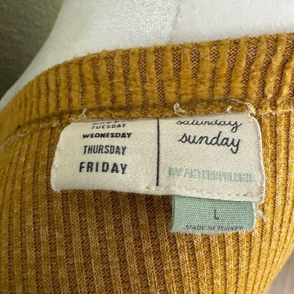 Anthropologie Saturday Sunday Women's L Tenley Ruched Tunic Gold Ribbed Slouchy - Picture 5 of 7